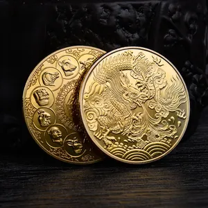 Moneda conmemorativa de plata y oro de Metal de dragón chino 2024, moneda del Año del Dragón