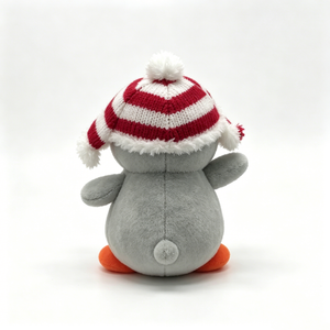 Customized cute gray penguin plush with red knit hat, festive <b>holiday</b> penguin,Penguin plush toy, winter penguin stuffed animal - Product Image 3