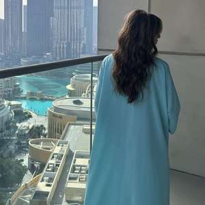 Abaya de Lujo con Encaje Bordado para Mujer, Modelo L-340 Dubai, Cuello Abierto, Vestido Musulmán para Oración, Material Nida, con Cinturón, Vestido Mediano - Product Image 4