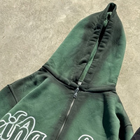 Sweat à capuche zippé vintage délavé pour homme, avec broderie de patch et impression de lettres personnalisées, fabricant de vêtements OEM