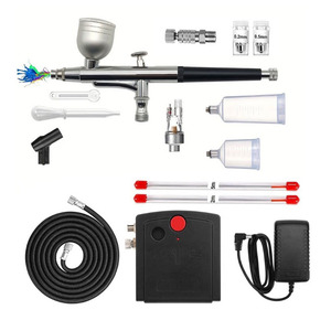 Kit aérographe double action miniature avec pompe à air électrique pour nail art, modelage, tatouage, alimentation par gravité, vitesse réglable - Product Image 1