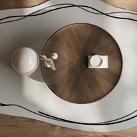 Ensemble de table basse ronde en bois noir courbé de style Japandi avec structure en métal pour salon et maison