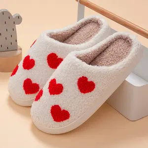 New Arrival Valentine's Day Gift Winter Soft Slipper Warm Indoor Plush Home Slippers Love Heart Printed Slipper