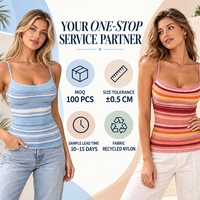 Débardeur de yoga à fines bretelles rayé en nylon recyclé certifié GRS (72 %) et élasthanne (28 %) pour femme, coupe décolleté plongeant, idéal pour les sorties nocturnes, marque privée