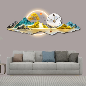 Luce moderna di lusso nuovo paesaggio cinese sofà sfondo orologio da parete acrilico pittura a LED <span class=keywords><strong>soggiorno</strong></span> arte decorazioni per la casa dipinti - Product Image 1