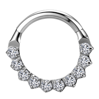 Anneau de septum articulé en titane ASTM F136 G23 avec 9 zircons cubiques ronds pavés, bijoux de piercing corporel pour nez, hélix, tragus, vente en gros