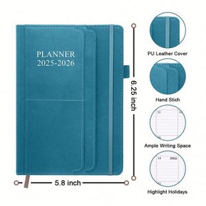 Agenda mensuel et journalier A5 personnalisé en usine, ligné, reliure cousue, couverture rigide en cuir, logo doré, carnet de gratitude - Product Image 4