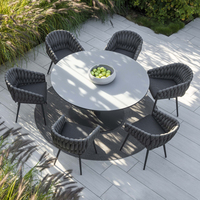 Tables et chaises en corde tressée pour l'extérieur, patio, jardin, table tout temps imperméable, hôtel, villa, patio, table longue en alliage d'aluminium