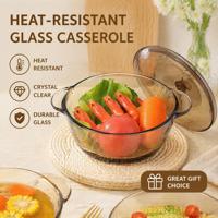Casserole en verre cristal résistant à la chaleur avec couvercle et double poignée, compatible lave-vaisselle, pour soupes et ragoûts, chauffe-plats domestique, style européen
