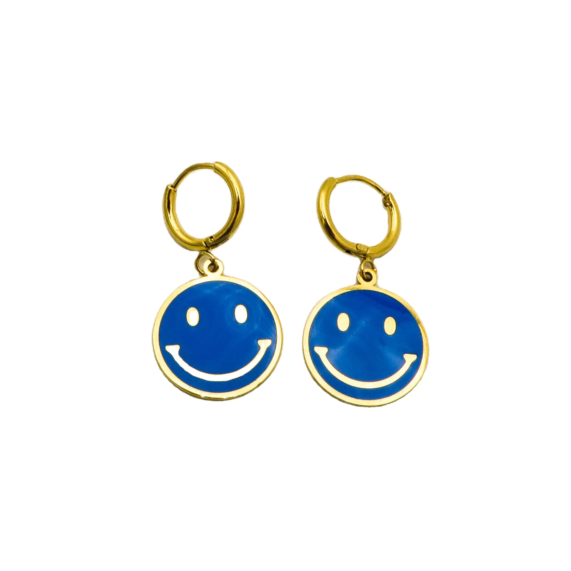 Pendientes de aro de acero inoxidable con cara sonriente para niña, aretes, aceite seco, colorido, venta al por mayor