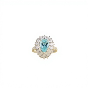 Anillo de Cóctel con Topacio Corte Pera, Oro Sólido de 18K, Engaste Pavé, Diseño Floral, Joyería Fina de Lujo para Mujer - Product Image 1