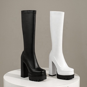 Botas Largas de PU para Mujer, con Plataforma y Tacón Grueso, Punta Cuadrada, para Otoño e Invierno - Product Image 6