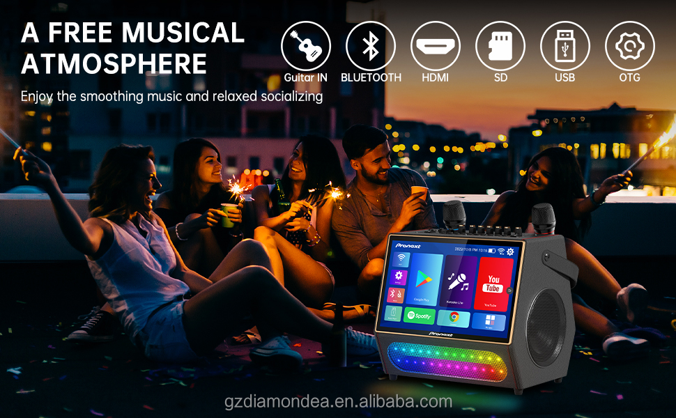 Machine Karaoké Avec écran Intégré Et Paroles - 2 Micros Sans Fil Rechargeables - Enceinte 140W, Connexion TV - Application KaraFun 6 Mois Offert - Pour Fêtes à La Maison Et Extérieur