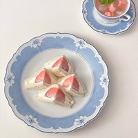 Rustieke boerderijstijl Scandinavische blauwe kant keramiek koffiekopje schotel dessertbord set voor afternoon tea