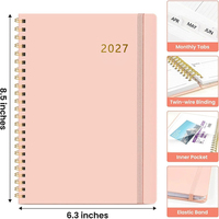 Carnet de planification hebdomadaire et mensuel à spirale double avec couverture personnalisée 2027, avec onglets mensuels, poche intérieure, bande élastique 3474