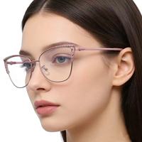 Gafas de Metal Retro Personalizadas, Diseño de Ojo de Gato Dorado, Lentes de Resina Anti-Luz Azul, Tono Neutro Transparente, para Lectura y Uso Diario