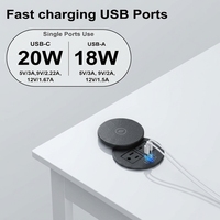 BAYU BY213 – Bloc multiprise de bureau noir avec chargeur sans fil intégré, station de charge rapide USB-C 20W, encastrable pour table (maison/bureau)