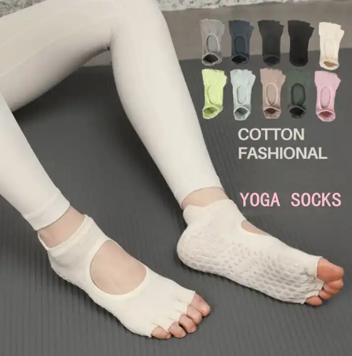Cotton Yoga Socks Ladies Toeless Non Slip Skid Grip Open Heel Pilates  Ballet