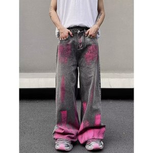 Jeans à jambe <span class=keywords><strong>large</strong></span> de style hip-hop américain, style graffiti, <span class=keywords><strong>coupe</strong></span> <span class=keywords><strong>droite</strong></span>, pantalon Cleanfit pour hommes, hip-hop, stock - Product Image 3