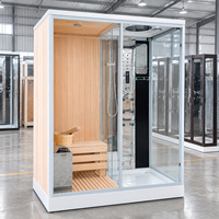 Cabine de sauna en bois finlandais carbonisé à structure solide, combinaison vapeur et sauna, verre trempé, double fonction sèche et humide pour projet résidentiel