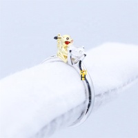 Bijoux de mode tendance pour femmes, jolies bagues d'anime en émail, bague en argent sterling 925, bague Pikachu en diamant