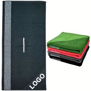 Serviette de golf personnalisée avec logo, découpe centrale et trou pour sac de golf et clubs - Product Image 1