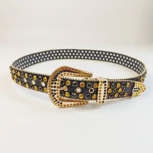 Mens Punk Diamond Crystal Rhinestone Belt Western Cowboy Thick Buckle Famous Brands Luxury Leather Crystal Studded Jeans Belts
