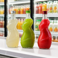 Bouteille de jus en verre à taille spirale personnalisée avec bouchon métallique coordonné en couleur pour bar à jus, vente en gros OEM ODM