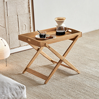 Table d'angle en bois massif de style naturel et décontracté, table d'appoint pliable pour salon, transportable en extérieur