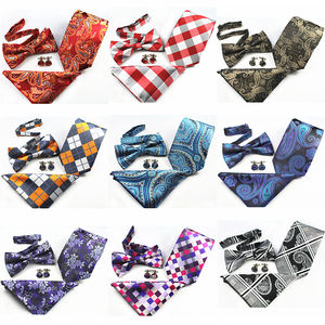 ชุดกระดุมข้อมือผ้าเช็ดหน้าผูกโบว์หูกระต่ายของผู้ชายใหม่ชุดเนคไทผ้าไหมแจ็คการ์ดสีดำสีน้ำเงินหรูหราชุดงานแต่งงานงานปาร์ตี้ - Product Image 2