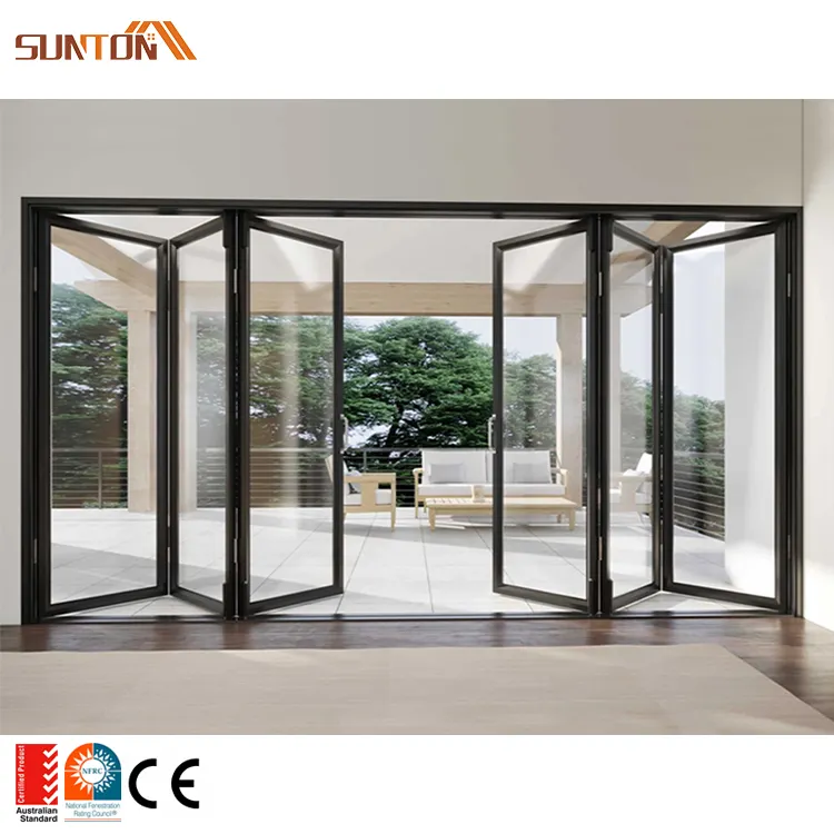 Custom made exterior soundproof hurricane proof aluminum triple glazed glass sliding folding balcony door for house villa patio