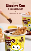 Bâtonnets de biscuits croustillants sucrés avec sauce au cacao, boîte de collation décontractée, saveur chocolat, coupelle à tremper pour enfants et bureau