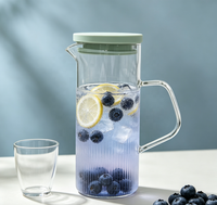 Pichet à eau en verre borosilicate à nervures verticales WUSO avec couvercle vert et poignée en verre, résistant à la chaleur, pour jus et thé glacé