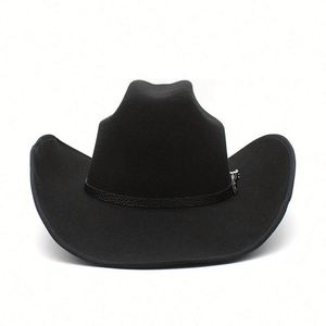 Sombrero de fieltro de 9.5 cm con borde, estilo punk americano, para hombre y mujer, tipo vaquero Texas Ranger, sombrero formal de jazz. - Product Image 5
