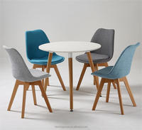 Ensemble de salle à manger rond avec table et chaises, table et chaises en bois avec assise blanche, vente en gros, petit ensemble de table et chaises rondes en bois