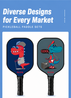 Ensemble de raquettes de pickleball légères pour enfants, face en fibre de verre, poignée souple en EVA, design de dessin animé imprimé UV, noyau en nid d'abeille, forme standard