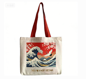 Christmas Canvas Tote Large Capacity Handbag Ribbon <b>Rope</b> Shoulder Strap Letter Print for Outdoor Picnic Party Travel Shopping - Product Image 1