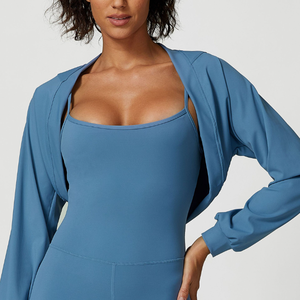 Châle de yoga extra court pour femmes respirant 70% nylon 30% spandex <span class=keywords><strong>pull</strong></span> de sport couleurs unies <span class=keywords><strong>Anti</strong></span> <span class=keywords><strong>UV</strong></span> coupe ample pour vêtements de plein air - Product Image 5