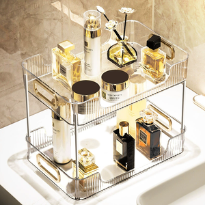 Plateau de rangement de cuisine moderne en plastique ABS, pliable, rectangulaire, à deux niveaux, transparent, détachable, avec poignées pour l'organisation des assiettes et des bols - Product Image 6