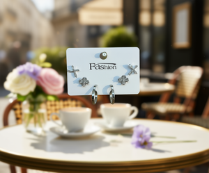 Orecchini a Perno in Stile Francese alla Moda, in Lega d'Argento con Cristalli a Forma di Fiore, Set di Gioielli Unisex - Product Image 2