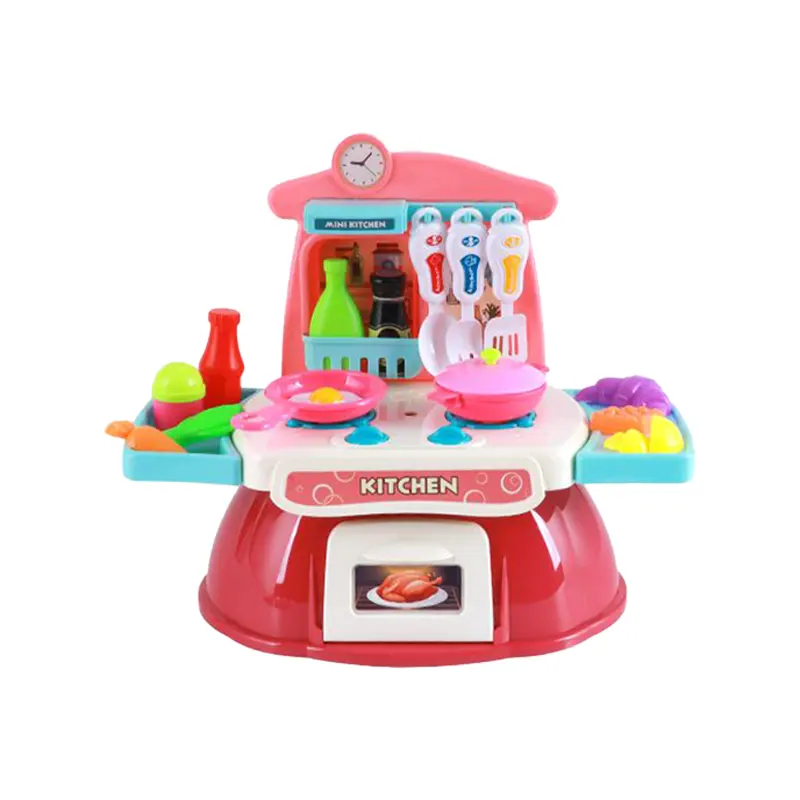 Mini plastica simulata cucina giocattolo Set con luce sonora Spray fingendo gioco utensili da cucina e piatti alimentari