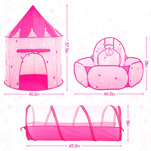 الأكثر مبيعًا خيمة الأميرة ألعاب منبثقة وردية اللون مع حفرة كرة للأطفال ونفق الزحف للأطفال الصغار - Product Image 3