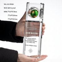Trophée globe en cristal personnalisé de haute qualité, design unique bleu-vert, souvenir pour employés, récompense sportive