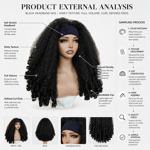 Perruque synthétique bouclée crépue noire pure pour femme, en fibre haute température, densité 250 %, avec bandeau réglable et filet en maille rose, résistante à la chaleur - Product Image 4