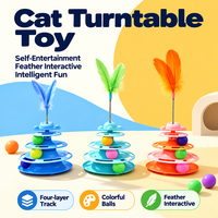 Jouet tournant pour chat à quatre niveaux avec plumes, balles et piste interactive en plastique pour jeu en intérieur
