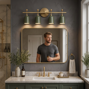 Modern Brass Wall Mount Vanity Light 4-Light Green Shade Indoor Bathroom Fixture - Product Image 3