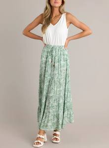 Light Green Vintage Floral Adjustable Natural Waist Summer Trendy Maxi <b>Skirt</b> casual <b>skirts</b> - Product Image 5