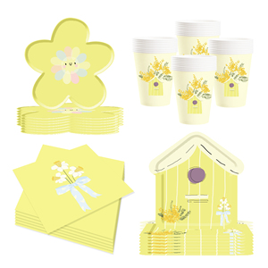 DAMAI Flower Party Supplies for Daisy Party Tableware Set Yellow Daisy Flower for Birthday Party Wedding Bridal Baby <b>Shower</b> - Product Image 6