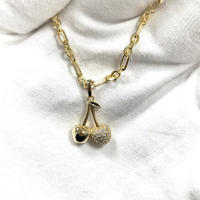 Trendy 925 sterling zilveren kersenketting met micro-pavé zirkonia, zoete fruit hanger, paperclip ketting voor dagelijks gebruik