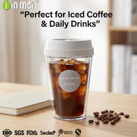 Bouteille à café réutilisable à double paroi sans BPA, écologique, en plastique, 22 oz, lavage à la main uniquement, avec couvercle pour boire directement – Meilleure vente